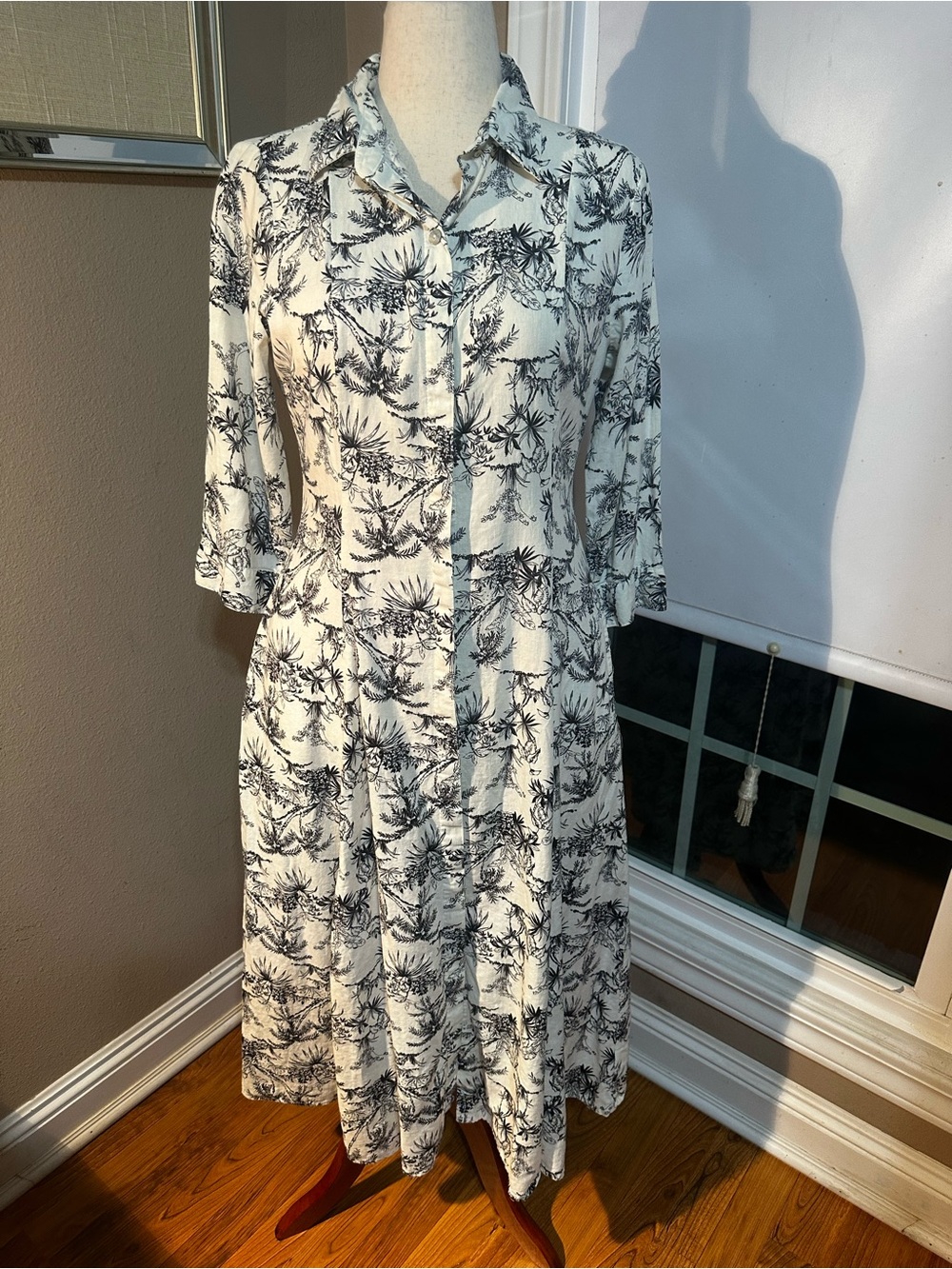 C&C California linen maxi dress sz M creme/black